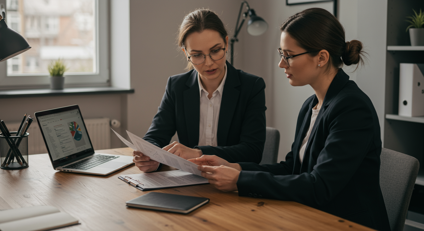 Consultant meeting with a small business owner over paperwork