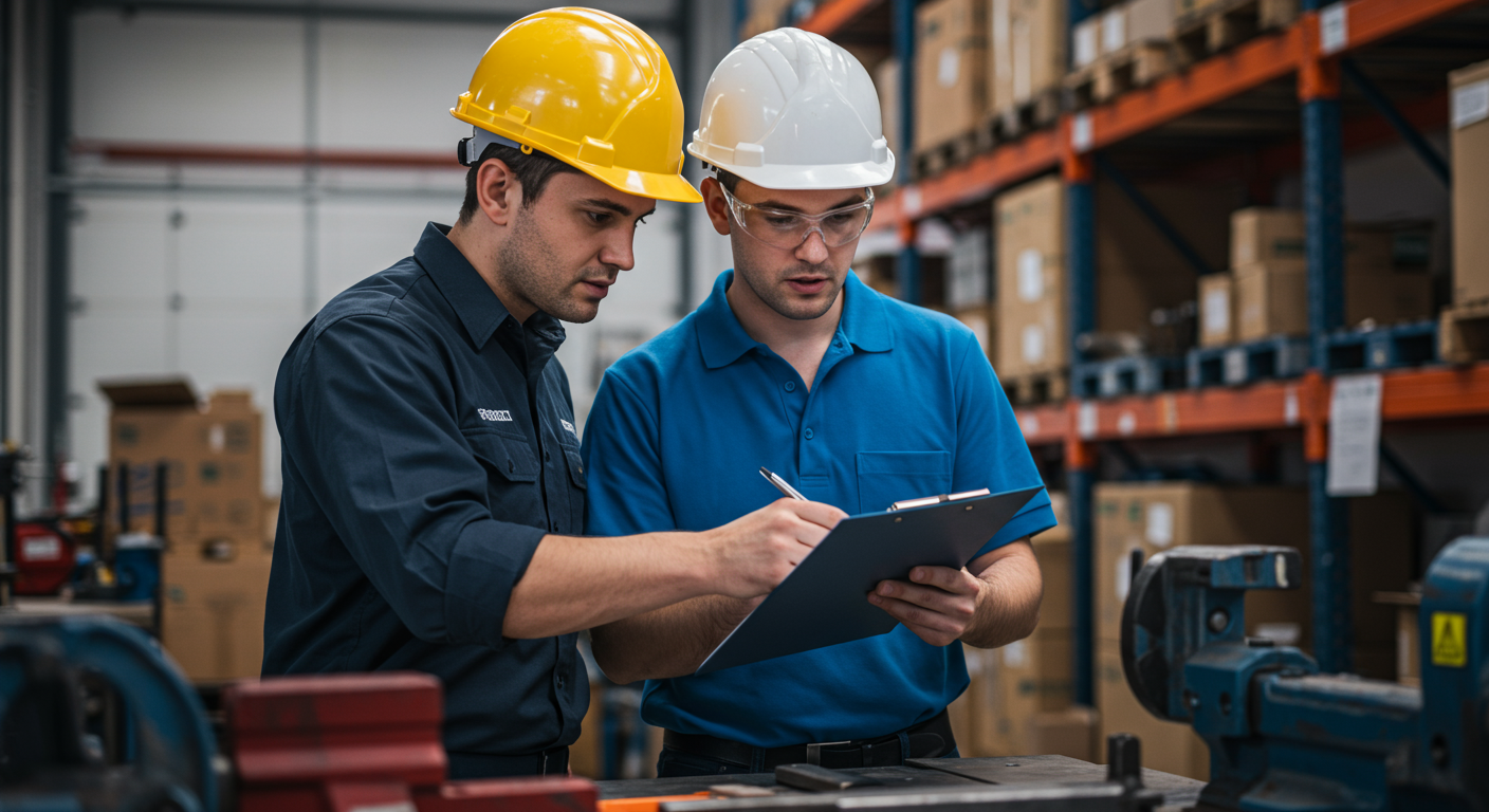 Supervisor and worker in a brief practical training moment